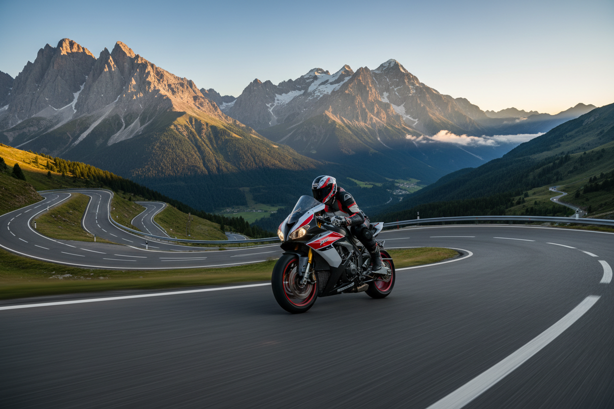1 Moto en virage montagne 